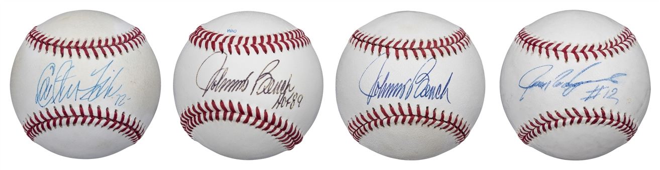 Lot of (4) Hall of Fame Catchers Single Signed Baseballs Including Fisk, Bench & Rodriguez (PSA/DNA PreCert)